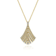 14K Yellow Gold Pave Diamond Fan Pendant Necklace