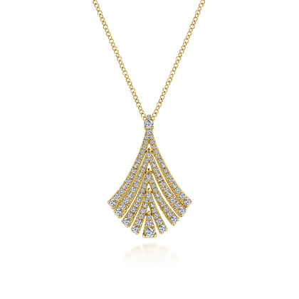 14K Yellow Gold Pave Diamond Fan Pendant Necklace