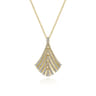 14K Yellow Gold Pave Diamond Fan Pendant Necklace - 0.6 ct