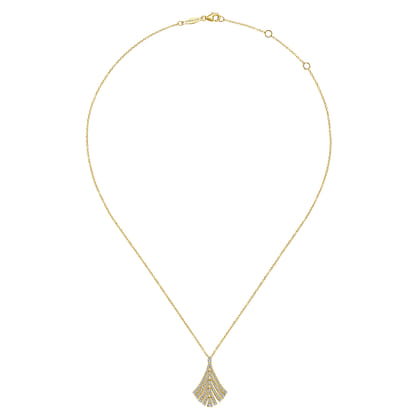 14K Yellow Gold Pave Diamond Fan Pendant Necklace