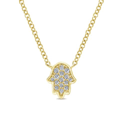 14K Yellow Gold Pavé Diamond Hamsa Pendant Necklace