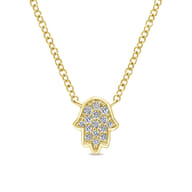 14K Yellow Gold Pave Diamond Hamsa Pendant Necklace