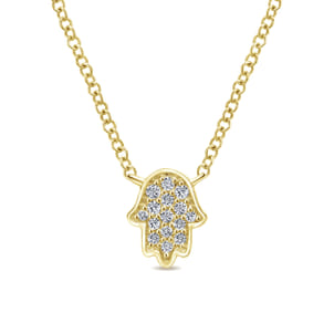 14K Yellow Gold Pave Diamond Hamsa Pendant Necklace