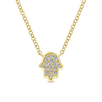 14K Yellow Gold Pave Diamond Hamsa Pendant Necklace