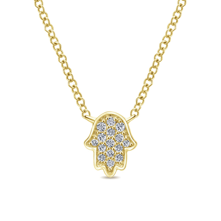 14K Yellow Gold Pave Diamond Hamsa Pendant Necklace - 0.15 ct - Shot 1