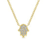 14K Yellow Gold Pave Diamond Hamsa Pendant Necklace - 0.15 ct