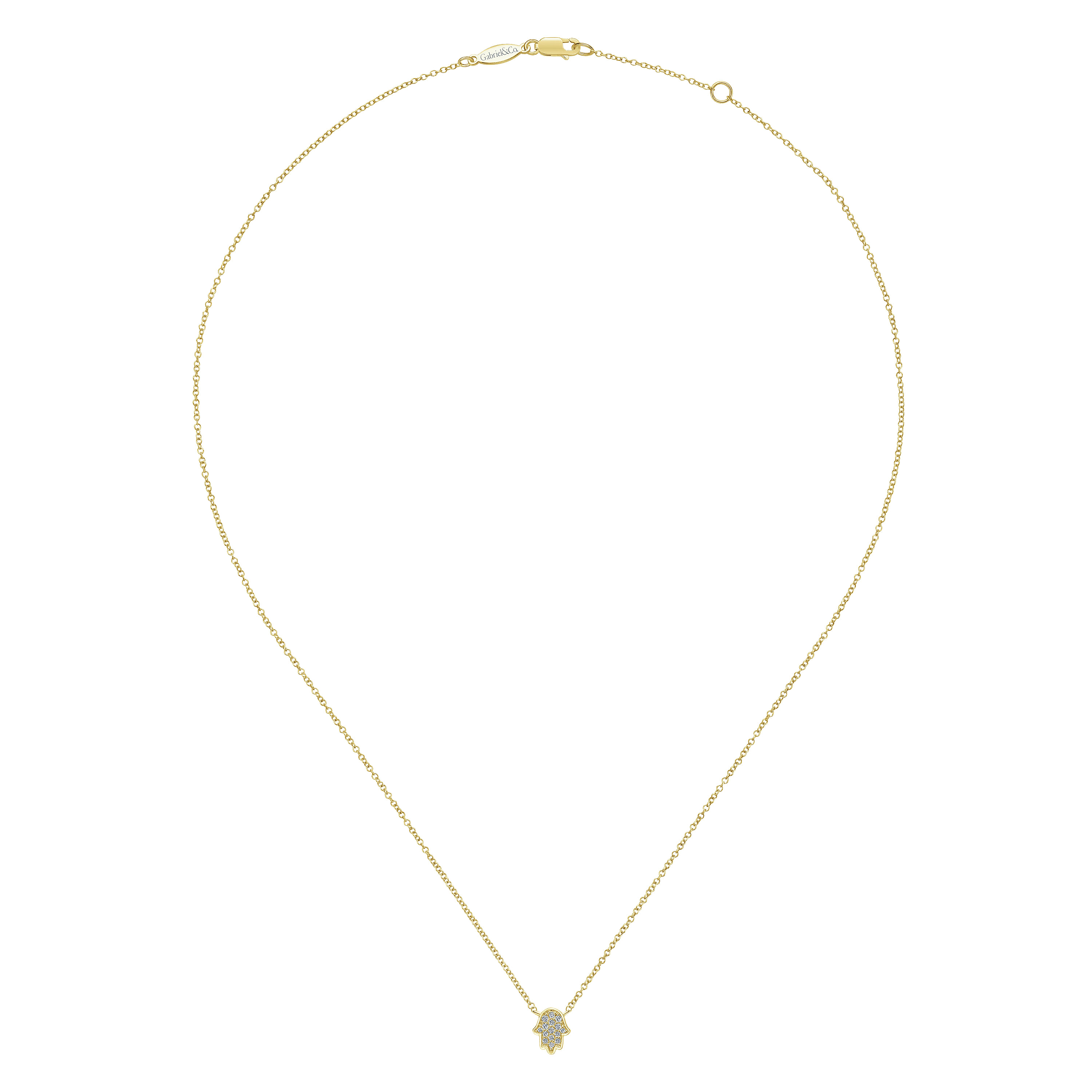 14K Yellow Gold Pave Diamond Hamsa Pendant Necklace - 0.15 ct - Shot 2
