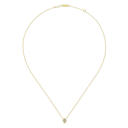 14K Yellow Gold Pave Diamond Hamsa Pendant Necklace