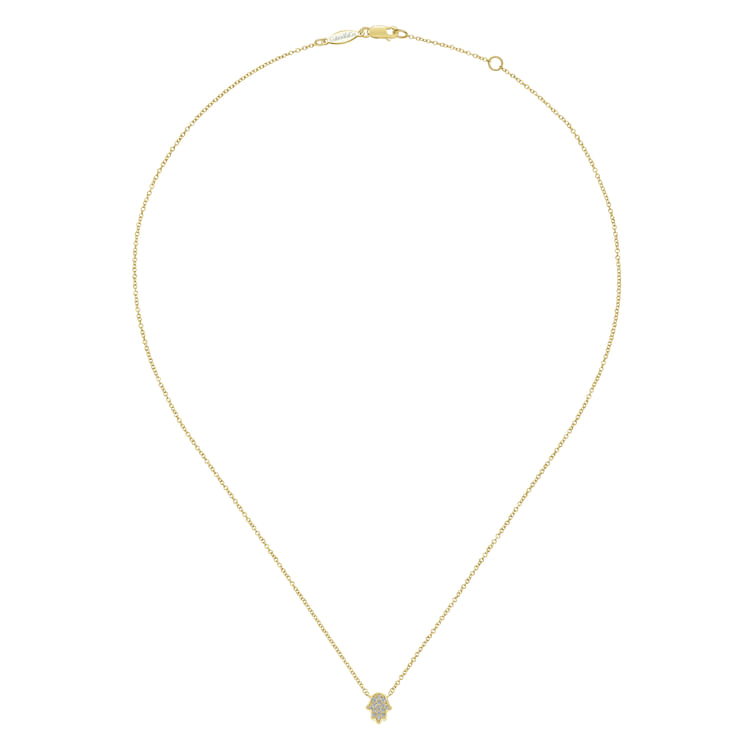 14K Yellow Gold Pave Diamond Hamsa Pendant Necklace
