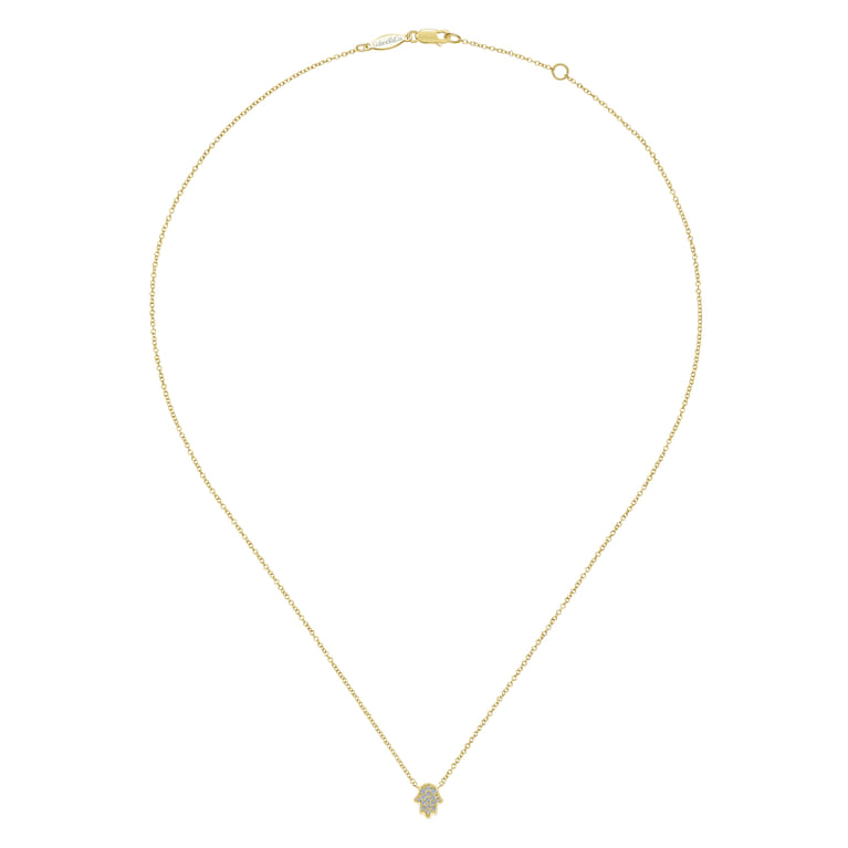 14K Yellow Gold Pave Diamond Hamsa Pendant Necklace - 0.15 ct - Shot 2