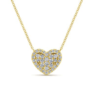 14K Yellow Gold Pave Diamond Heart Pendant Necklace