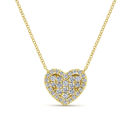 14K Yellow Gold Pave Diamond Heart Pendant Necklace