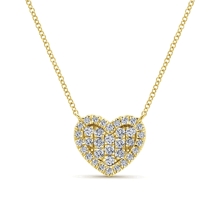 14K Yellow Gold Pave Diamond Heart Pendant Necklace - 0.25 ct - Shot 1