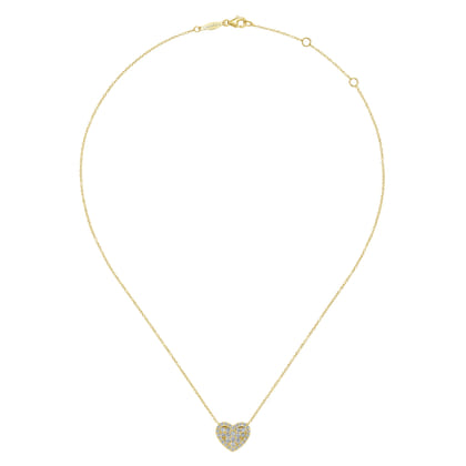 14K Yellow Gold Pave Diamond Heart Pendant Necklace