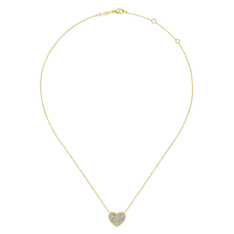 14K Yellow Gold Pave Diamond Heart Pendant Necklace - 0.25 ct - Shot 2