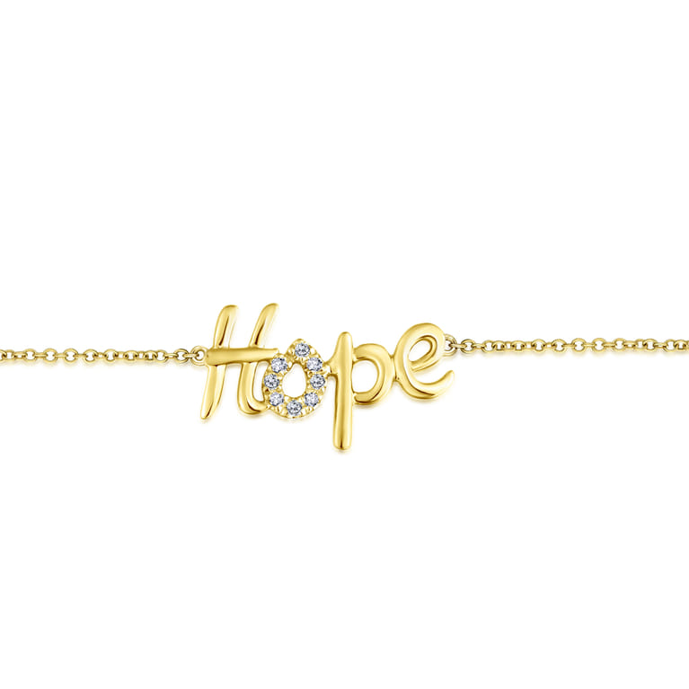 14K Yellow Gold Pave Diamond Hope Bracelet - 0.03 ct - Shot 2