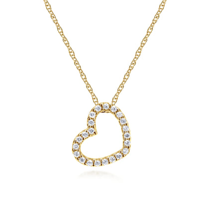 14K Yellow Gold Pave Diamond Open Heart Necklace
