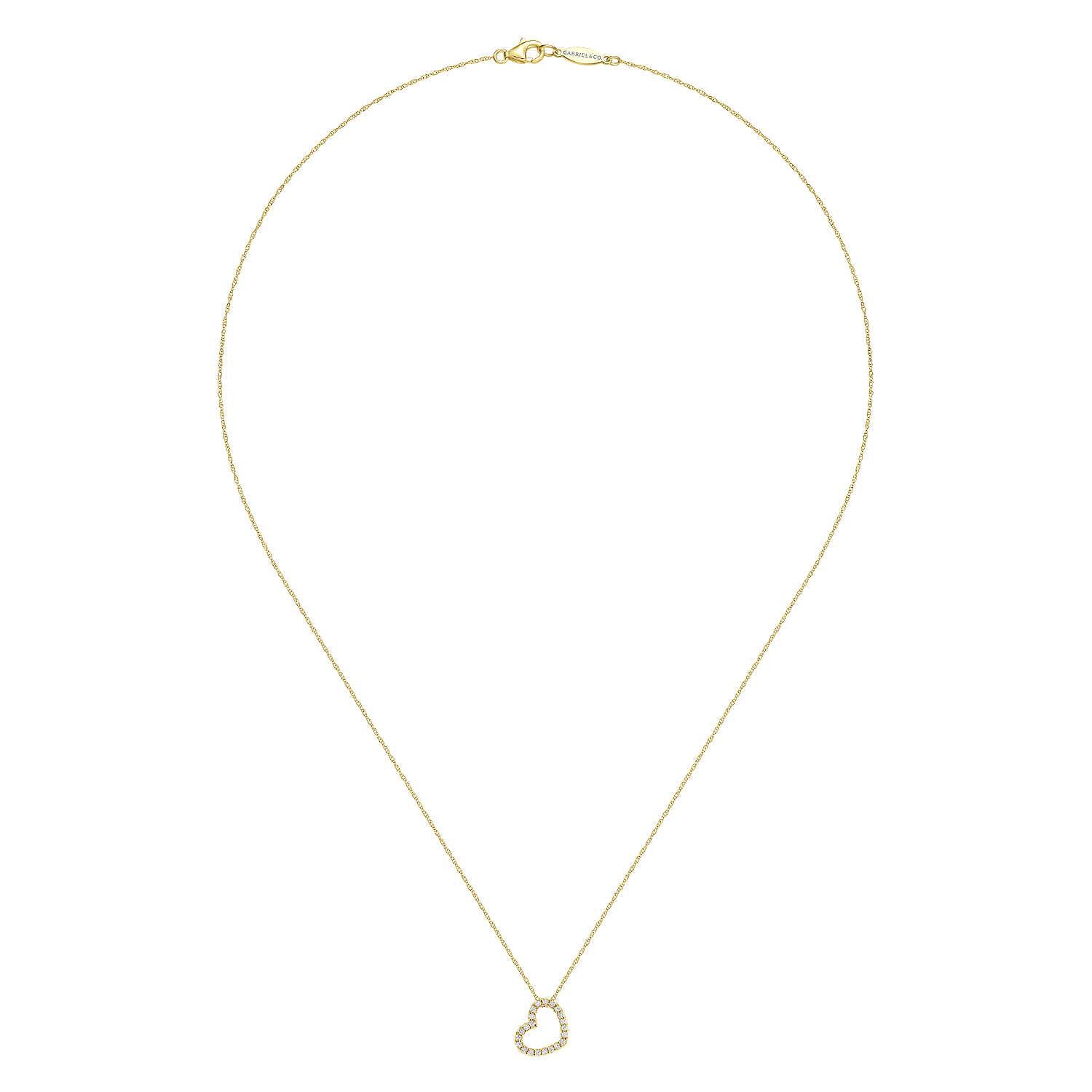 14K Yellow Gold Pave Diamond Open Heart Necklace - 0.11 ct - Shot 2