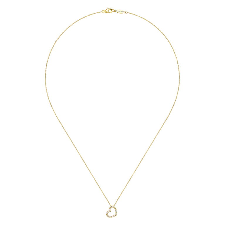 14K Yellow Gold Pave Diamond Open Heart Necklace - 0.11 ct - Shot 2