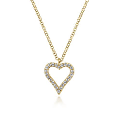 14K Yellow Gold Pavé Diamond Open Heart Necklace