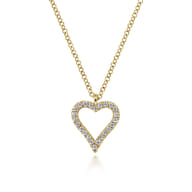 14K Yellow Gold Pave Diamond Open Heart Necklace