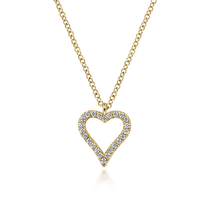 14K Yellow Gold Pave Diamond Open Heart Necklace