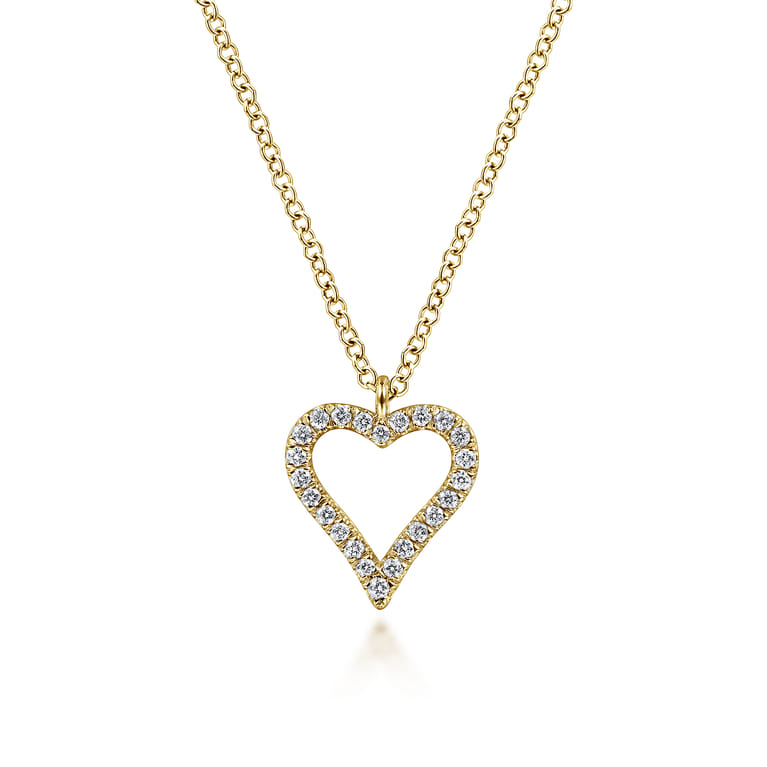 14K Yellow Gold Pave Diamond Open Heart Necklace - 0.12 ct - Shot 1