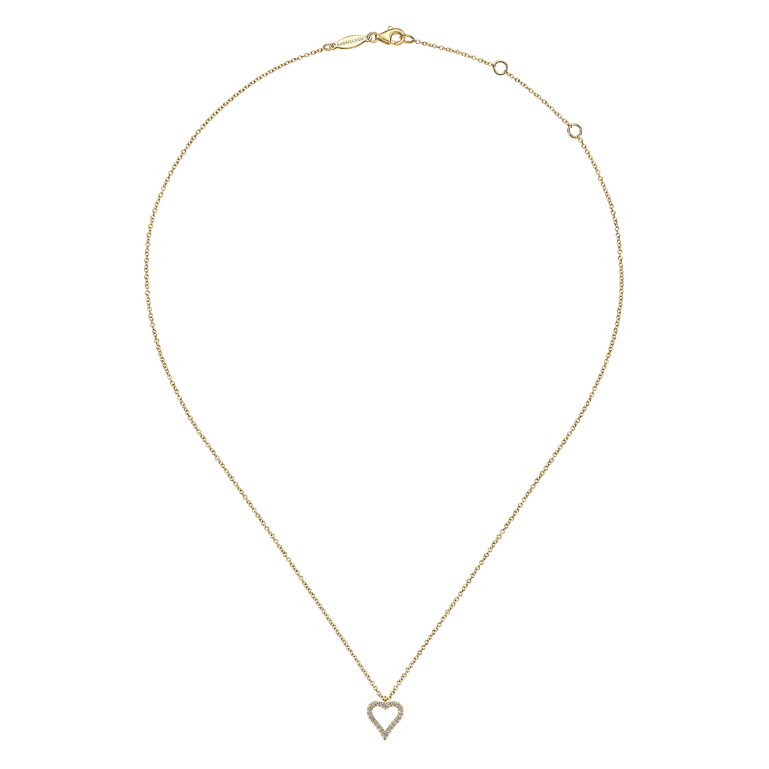14K Yellow Gold Pave Diamond Open Heart Necklace - 0.12 ct - Shot 2