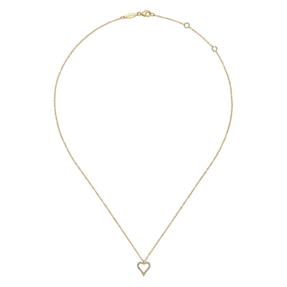 14K Yellow Gold Pave Diamond Open Heart Necklace