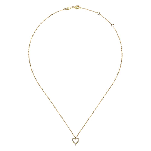 14K Yellow Gold Pave Diamond Open Heart Necklace - 0.12 ct - Shot 2