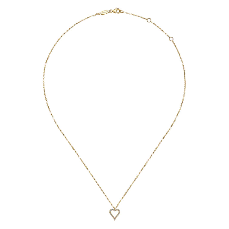 14K Yellow Gold Pave Diamond Open Heart Necklace - 0.12 ct - Shot 2