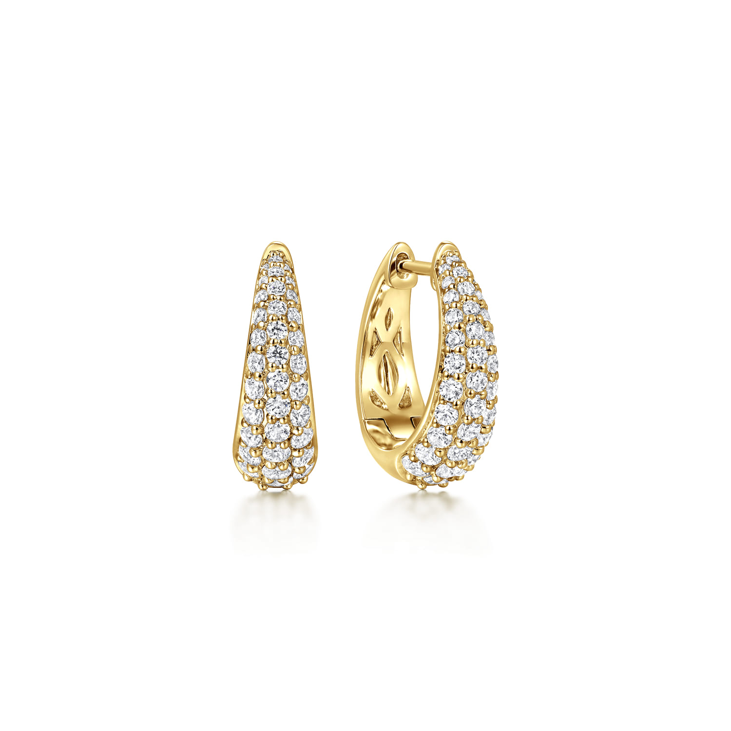 14K Yellow Gold Pave Diamond Oval Huggie Earrings - 0.82 ct - Shot 1