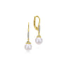 14K Yellow Gold Pave Diamond Pearl Drop Earrings - 0.14 ct