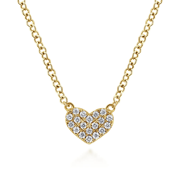 14K Yellow Gold Pave Diamond Pendant Heart Necklace - 0.06 ct - Shot 1