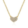 14K Yellow Gold Pave Diamond Pendant Heart Necklace - 0.06 ct