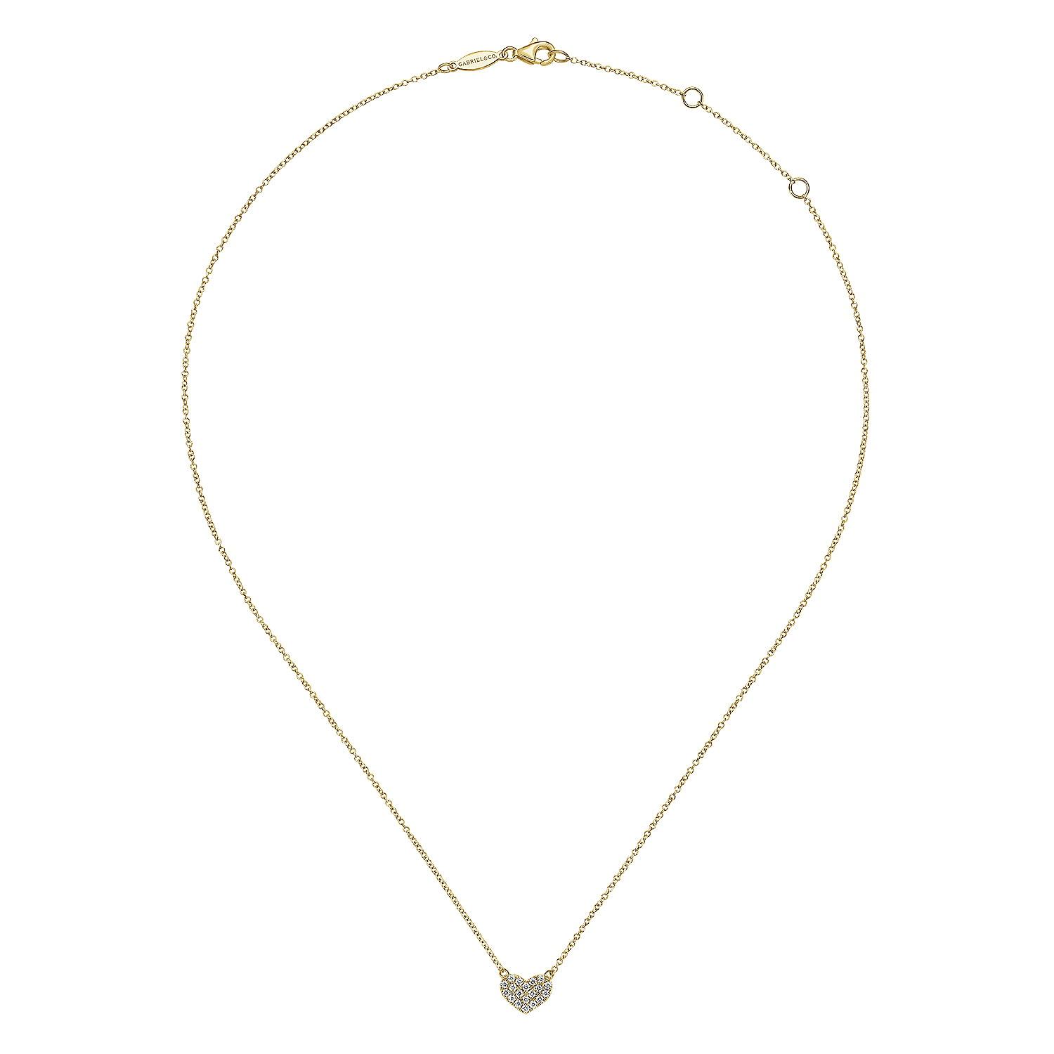 14K Yellow Gold Pave Diamond Pendant Heart Necklace - 0.06 ct - Shot 2