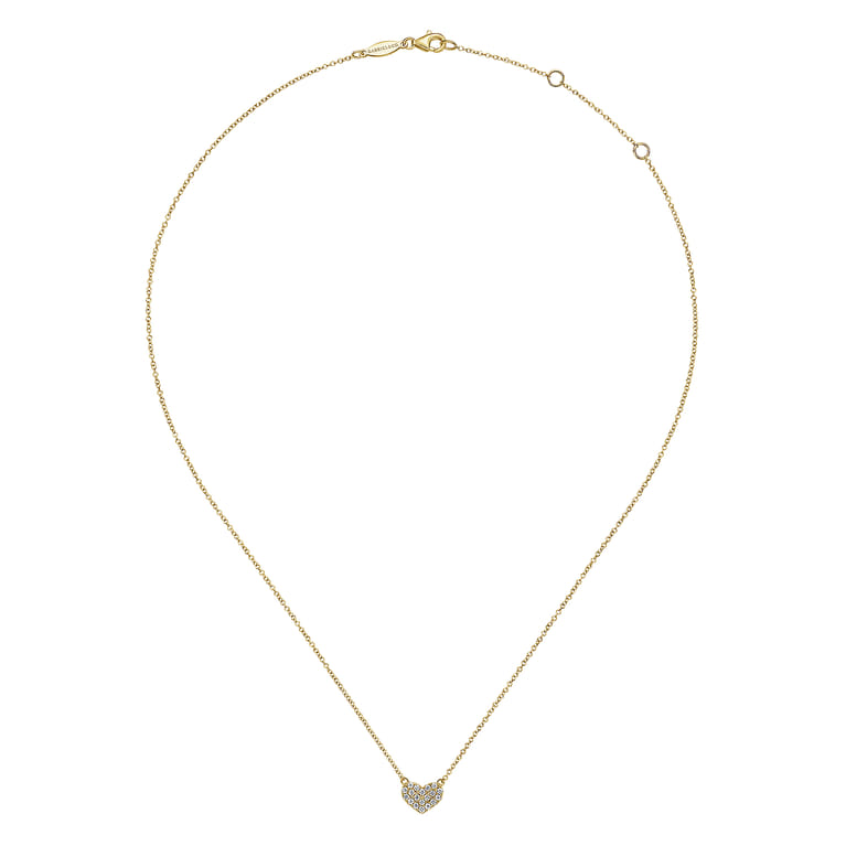 14K Yellow Gold Pave Diamond Pendant Heart Necklace - 0.06 ct - Shot 2