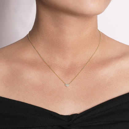 14K Yellow Gold Pave Diamond Pendant Heart Necklace