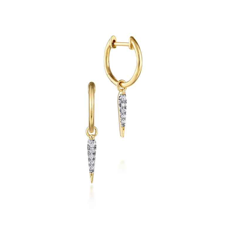 14K Yellow Gold Pave Diamond Spike Huggie Drop Earrings - 0.08 ct - Shot 1