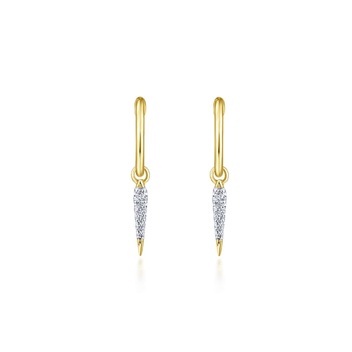 14K Yellow Gold Pave Diamond Spike Huggie Drop Earrings - 0.08 ct - Shot 3