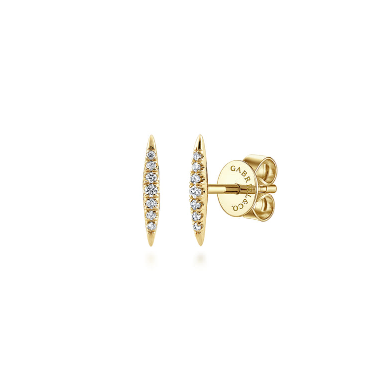 14K Yellow Gold Pave Diamond Spiked Stud Earrings - 0.07 ct - Shot 1