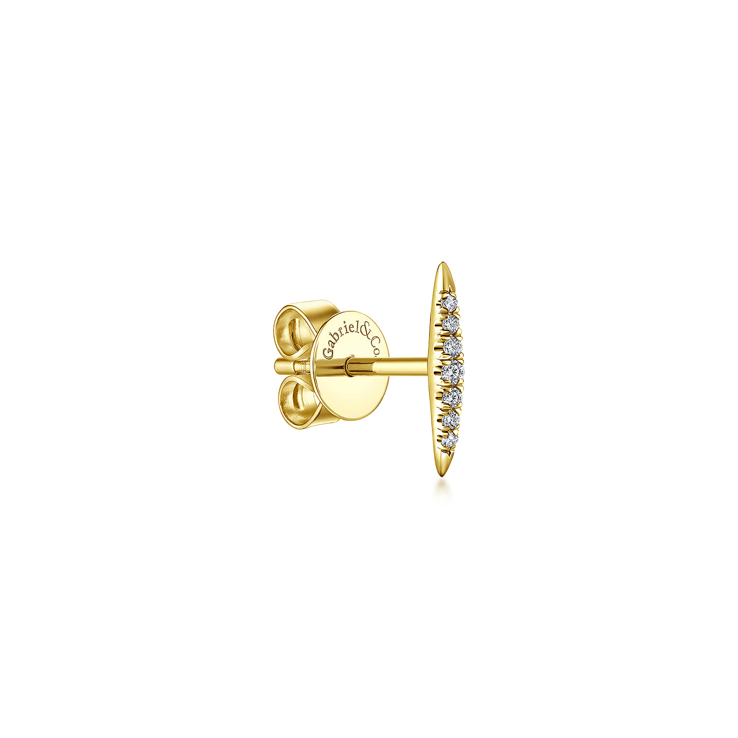 14K Yellow Gold Pave Diamond Spiked Stud Single Earring - 0.04 ct - Shot 1