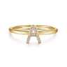 14K Yellow Gold Pave Diamond Uppercase A Initial Ring - 0.06 ct