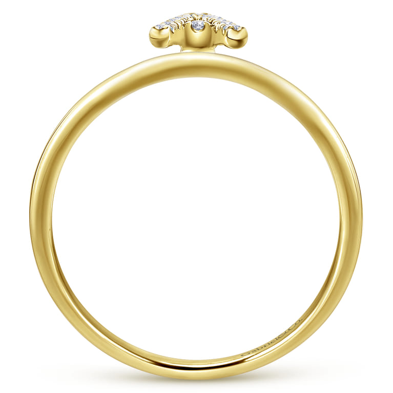 14K Yellow Gold Pave Diamond Uppercase A Initial Ring - 0.06 ct - Shot 2