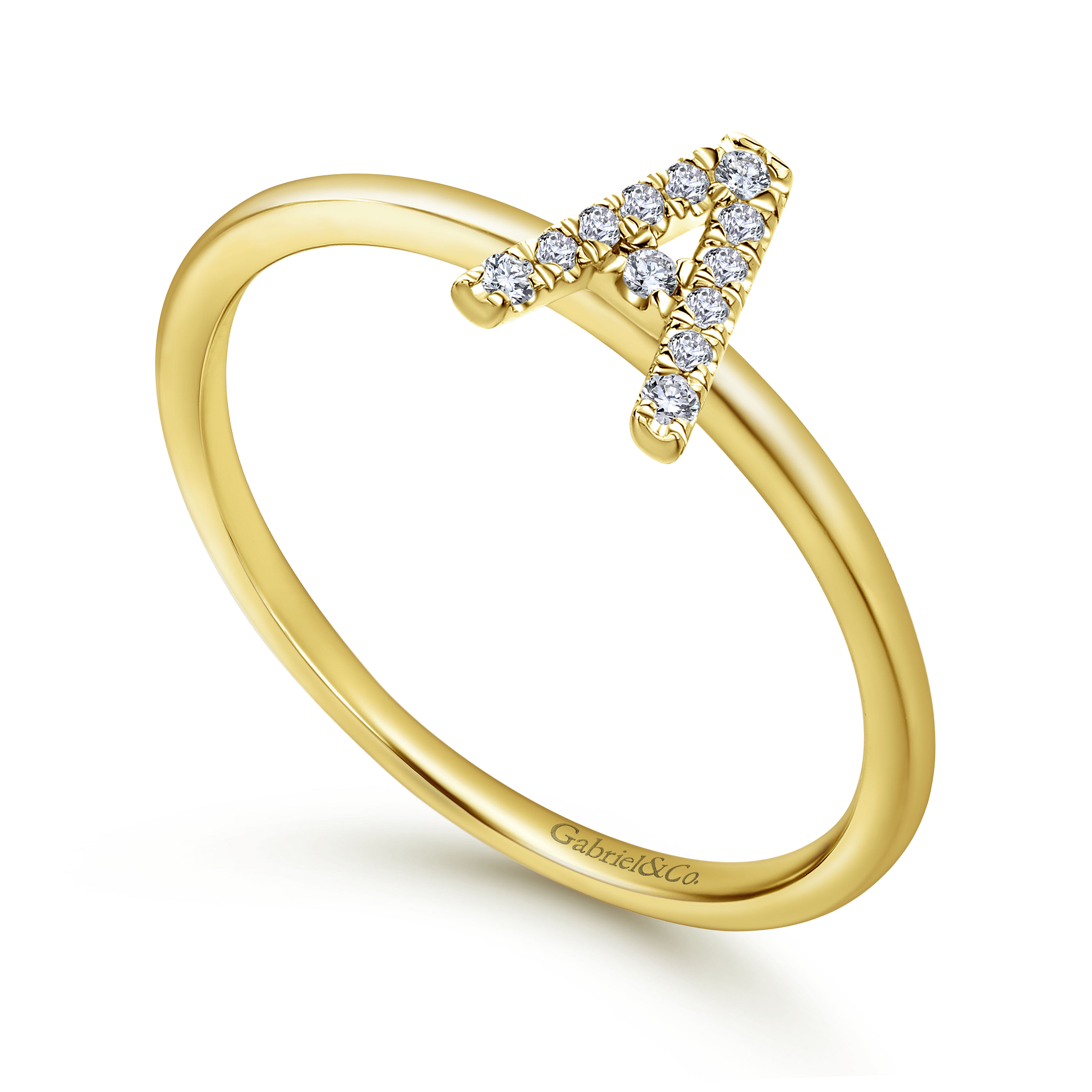 14K Yellow Gold Pave Diamond Uppercase A Initial Ring - 0.06 ct - Shot 3