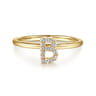14K Yellow Gold Pave Diamond Uppercase B Initial Ring - 0.08 ct