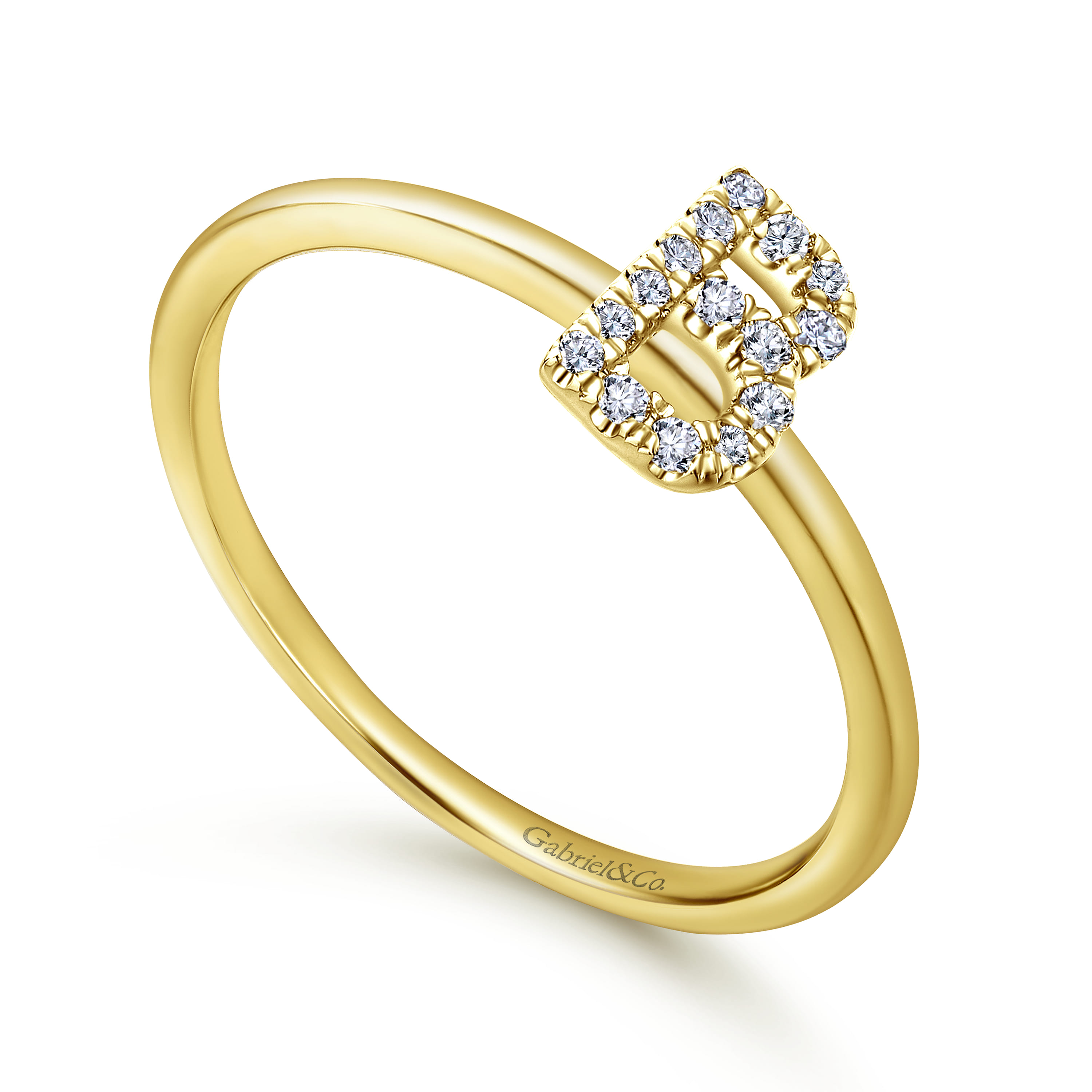 14K Yellow Gold Pave Diamond Uppercase B Initial Ring - 0.08 ct - Shot 3