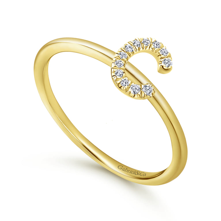 14K Yellow Gold Pave Diamond Uppercase C Initial Ring - 0.05 ct - Shot 3