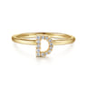 14K Yellow Gold Pave Diamond Uppercase D Initial Ring - 0.07 ct