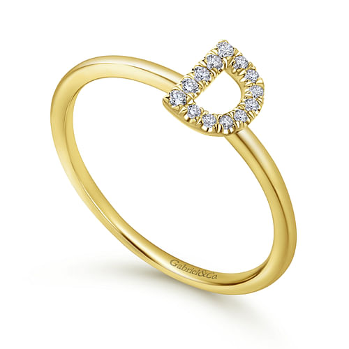 14K Yellow Gold Pave Diamond Uppercase D Initial Ring - 0.07 ct - Shot 3